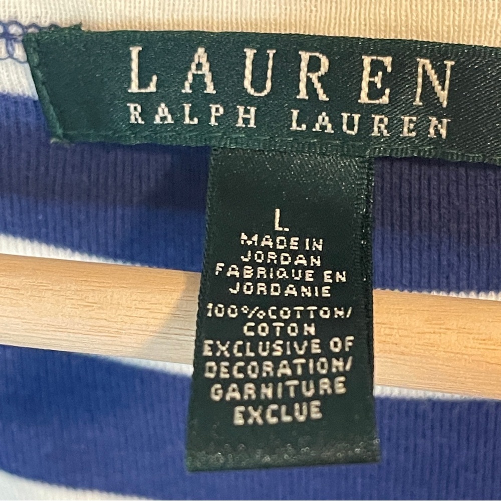Lauren Ralph Lauren Blue and White Striped Cuffed Sleeve Tee - Picture 4 of 5